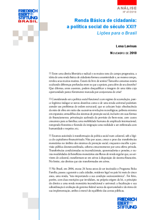 Renda básica de cidadania: a política social do século XXI?